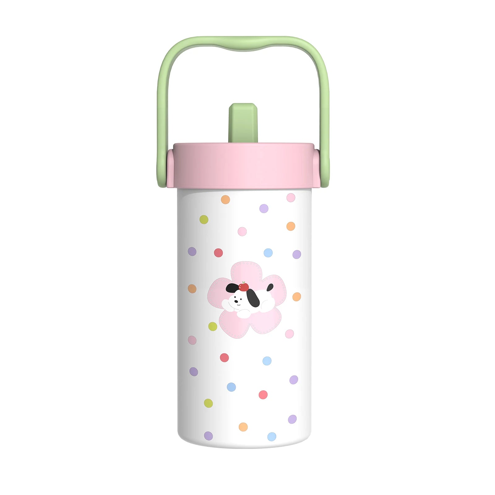 Cute 20oz Stainless Steel Cartoon Kitty Drinkware – Insulated Travel Tumbler with Handle & Flip Straw
