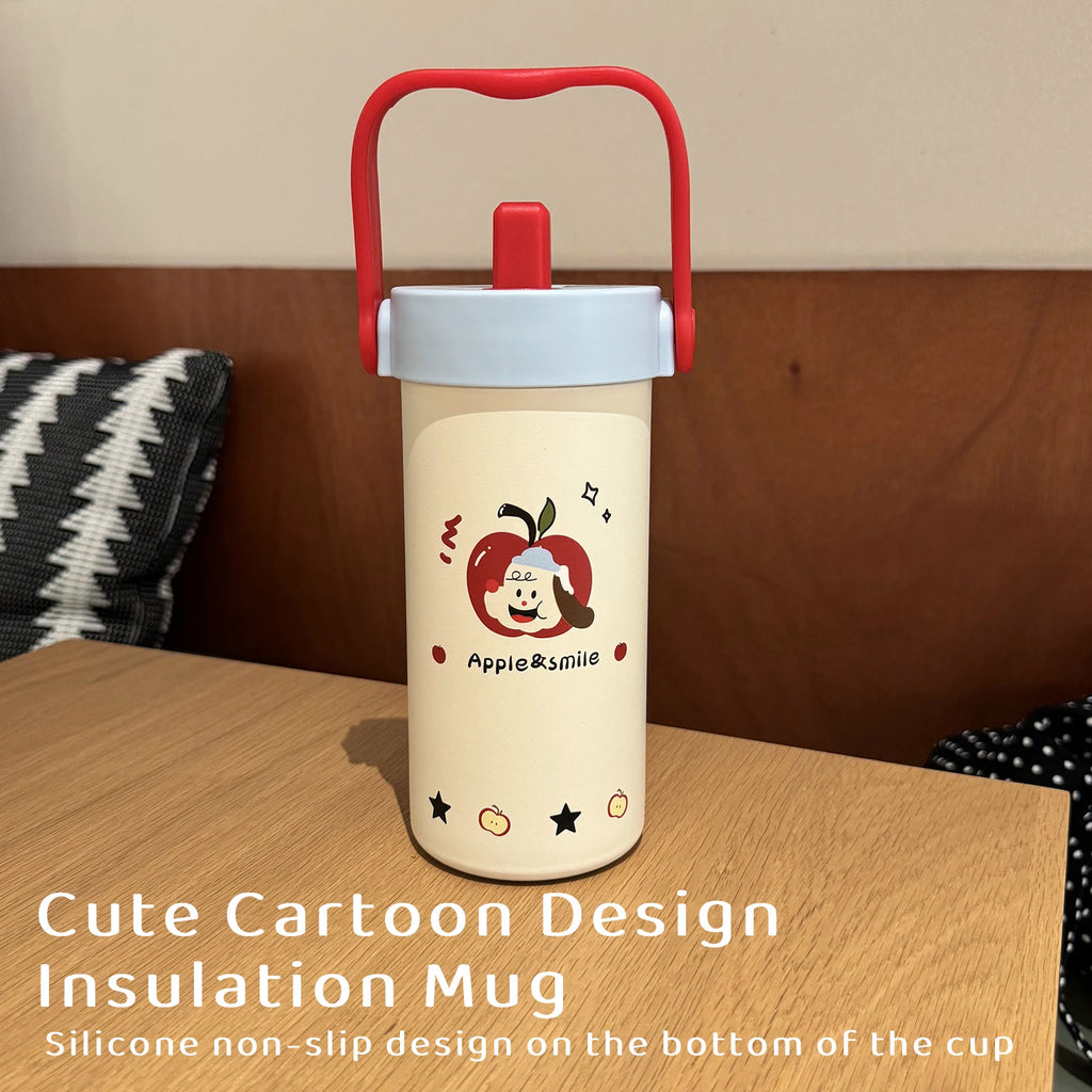Cute 20oz Stainless Steel Cartoon Kitty Drinkware – Insulated Travel Tumbler with Handle & Flip Straw