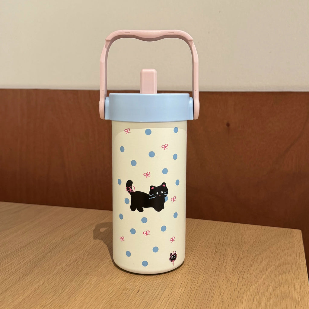 Cute 20oz Stainless Steel Cartoon Kitty Drinkware – Insulated Travel Tumbler with Handle & Flip Straw