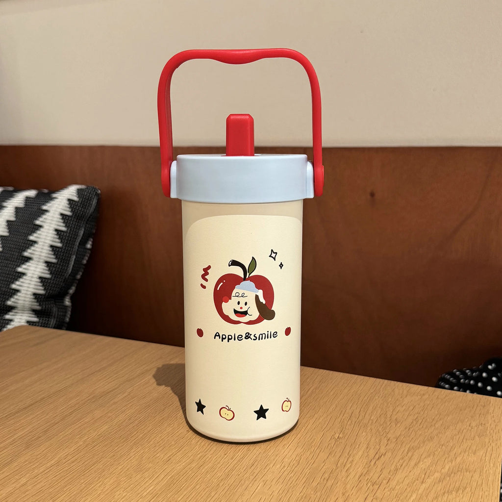 Cute 20oz Stainless Steel Cartoon Kitty Drinkware – Insulated Travel Tumbler with Handle & Flip Straw