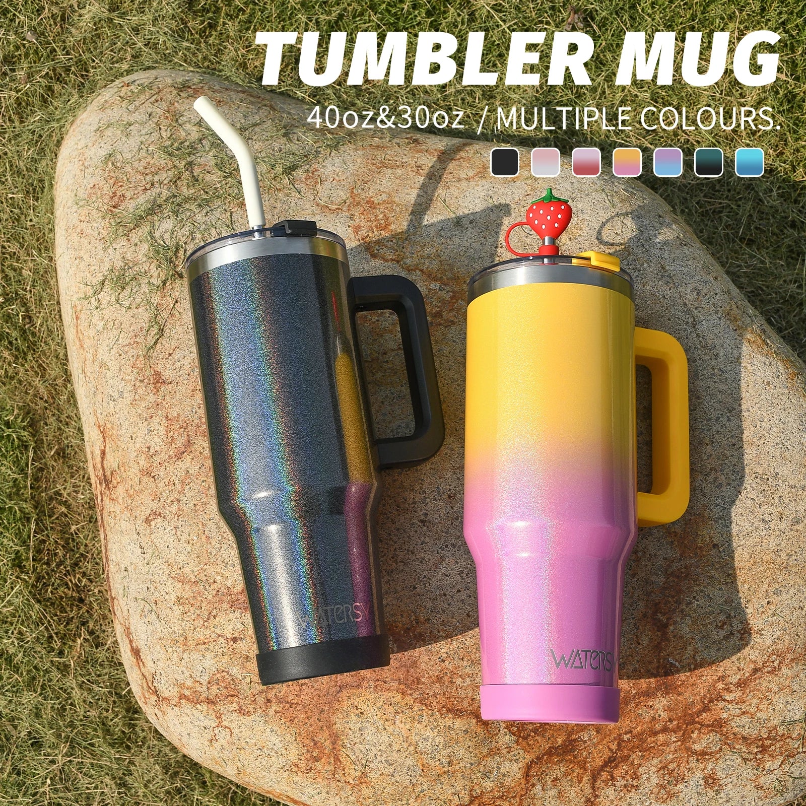 WATERSY 30/40oz Insulated Drinkware – Stainless Steel Tumbler with Handle & Straw