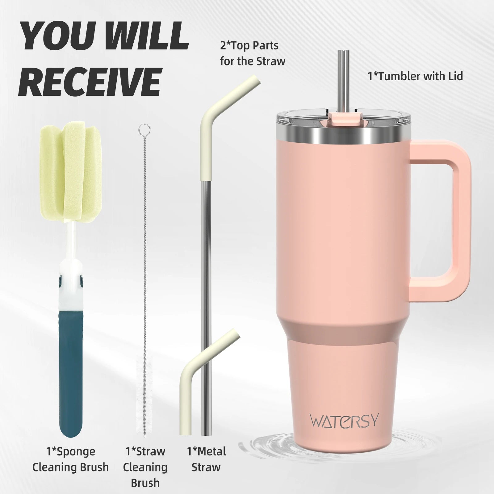 Watersy Insulated Drinkware – 20/30/40oz Stainless Steel Tumbler with Handle & Straw | Hot & Cold Travel Mug