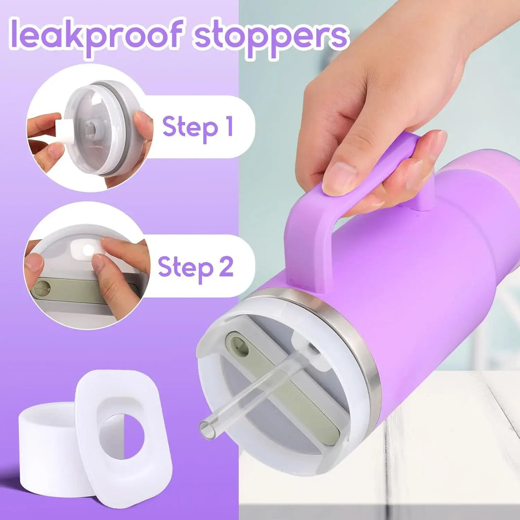 8PCS Stanley Cup Accessories Set – Purple 30/40oz Tumbler Straw Topper, Cap, Boot, Handle, Charm & Initial Stickers