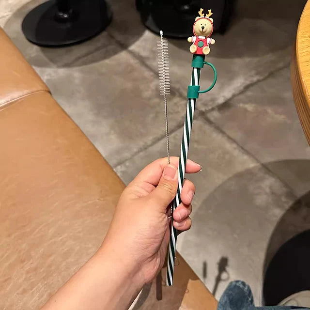 1PC Cute Cartoon Silicone Straw Cover & Reusable Straw – Splash-Proof Tumbler Accessories (7–8mm, 40oz)