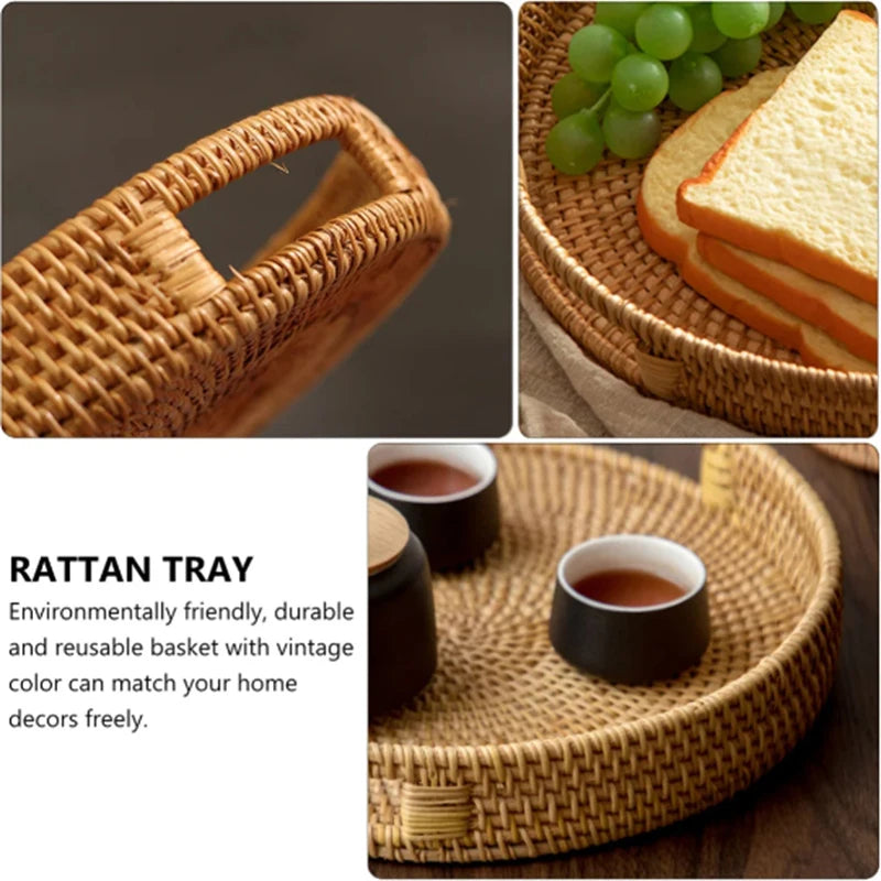 Eco-Friendly Rattan Tray 🧺 | Handwoven Wicker Basket for Snacks & Serving