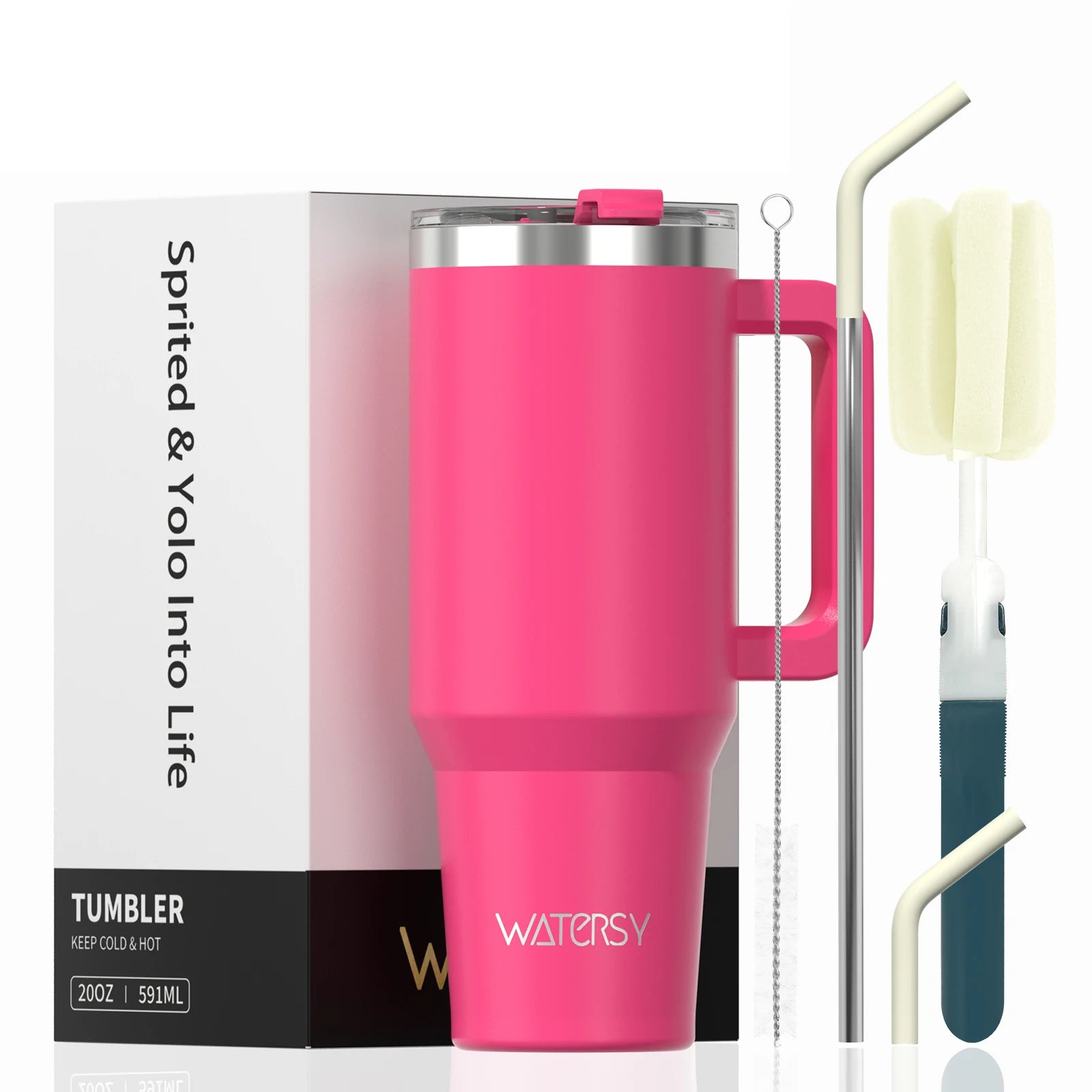 Watersy Insulated Drinkware – 20/30/40oz Stainless Steel Tumbler with Handle & Straw | Hot & Cold Travel Mug