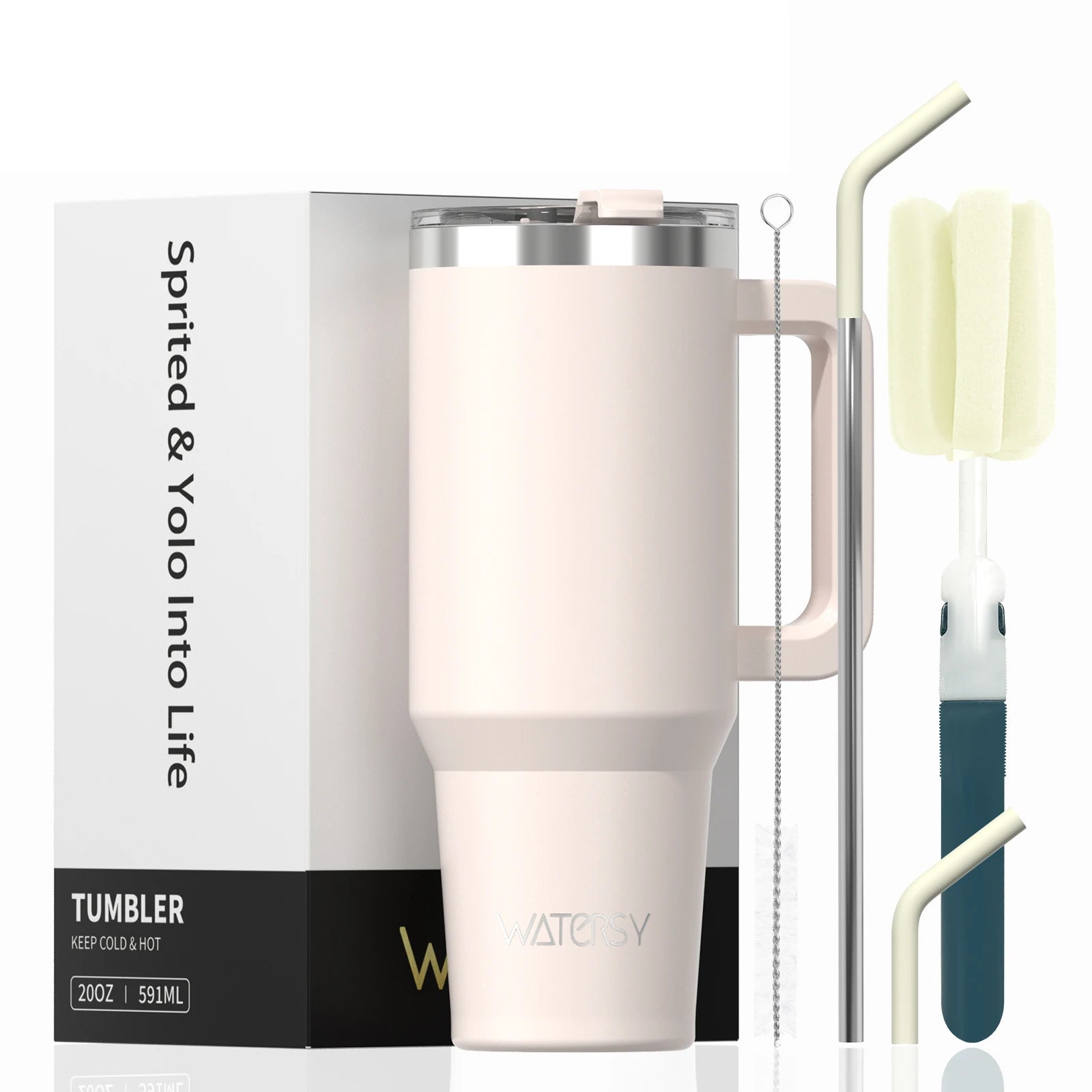 Watersy Insulated Drinkware – 20/30/40oz Stainless Steel Tumbler with Handle & Straw | Hot & Cold Travel Mug