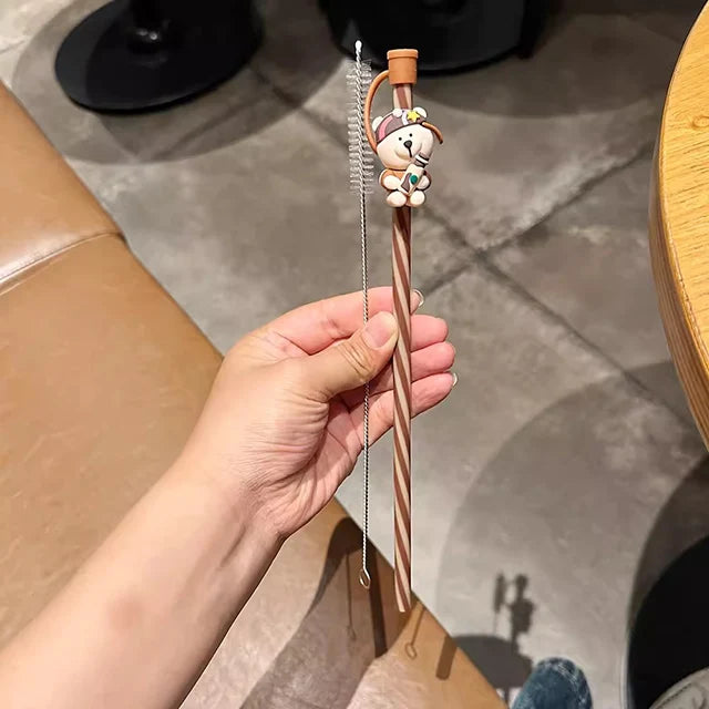 1PC Cute Cartoon Silicone Straw Cover & Reusable Straw – Splash-Proof Tumbler Accessories (7–8mm, 40oz)