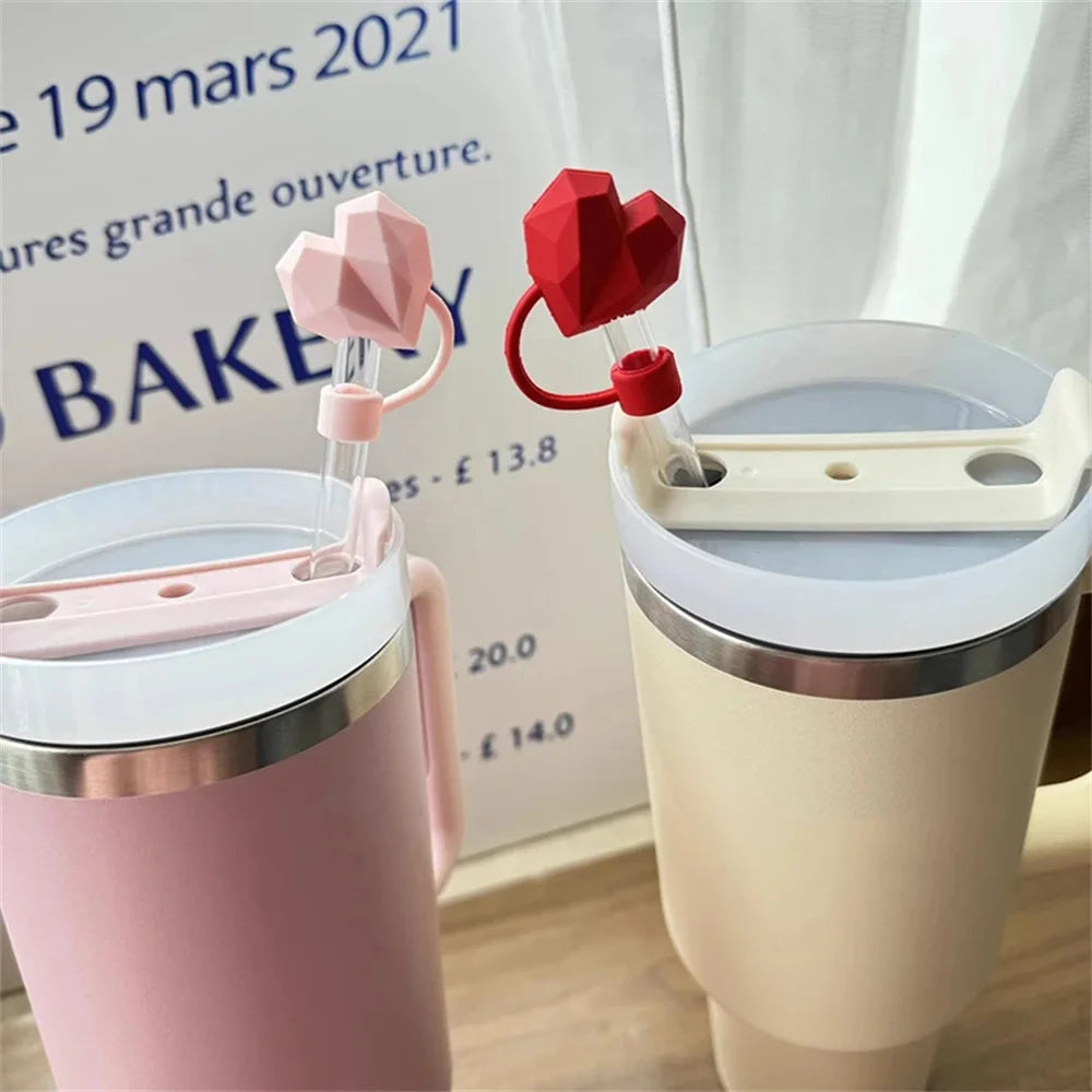 Kawaii Hearts & Bear Silicone Straw Caps – Stanley Cup & Tumbler Accessories (10mm)