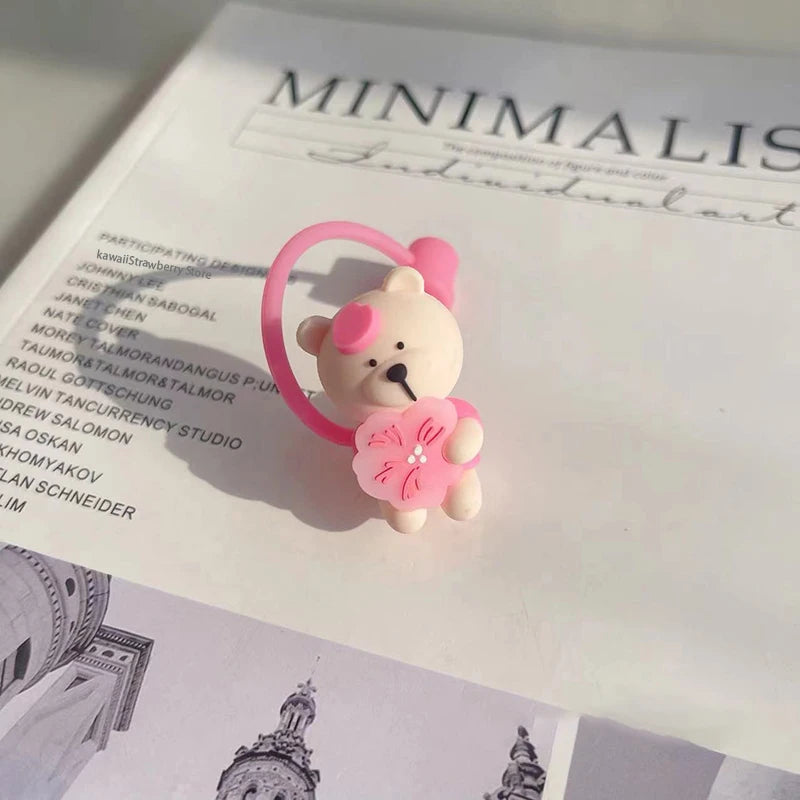 Pink Kawaii Straw Topper – Bear & Cherry Silicone Accessories