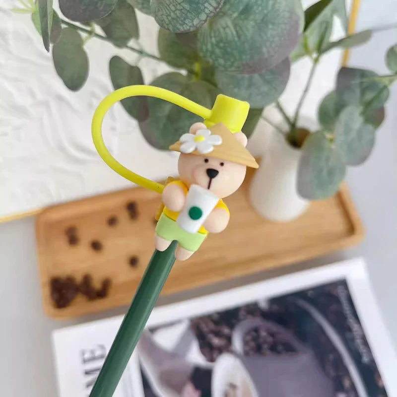 1PC Cute Cartoon Silicone Straw Cover & Reusable Straw – Splash-Proof Tumbler Accessories (7–8mm, 40oz)