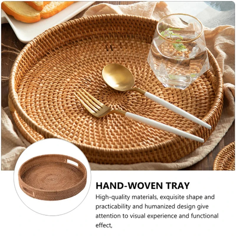 Eco-Friendly Rattan Tray 🧺 | Handwoven Wicker Basket for Snacks & Serving