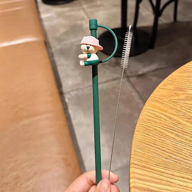 1PC Cute Cartoon Silicone Straw Cover & Reusable Straw – Splash-Proof Tumbler Accessories (7–8mm, 40oz)