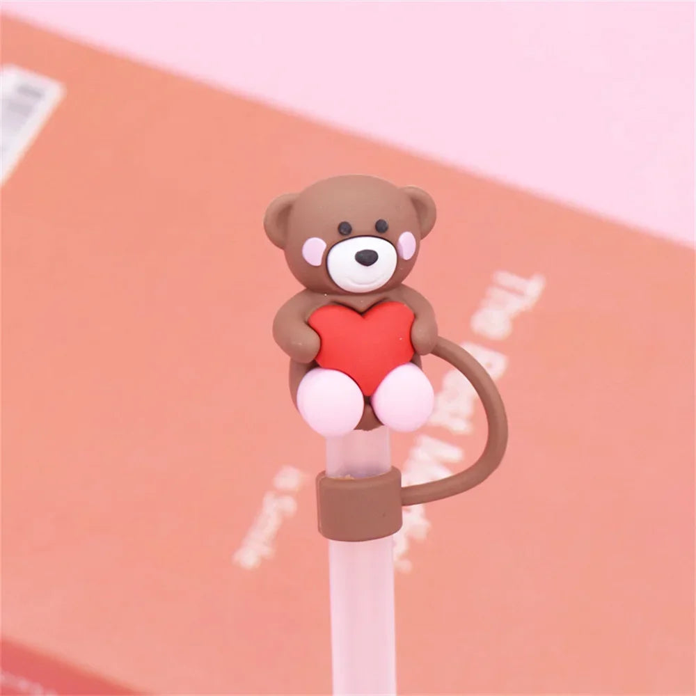 Kawaii Hearts & Bear Silicone Straw Caps – Stanley Cup & Tumbler Accessories (10mm)