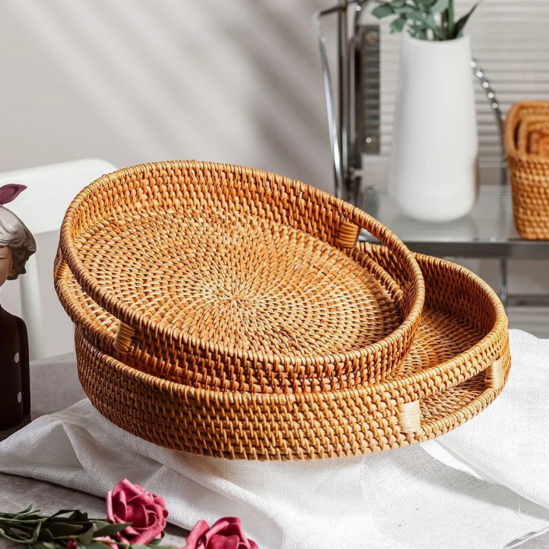 Eco-Friendly Rattan Tray 🧺 | Handwoven Wicker Basket for Snacks & Serving