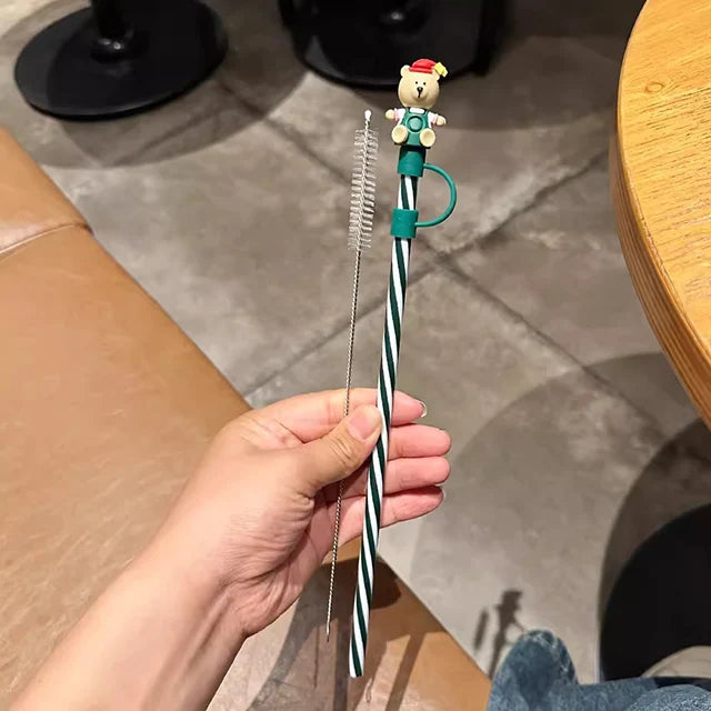 1PC Cute Cartoon Silicone Straw Cover & Reusable Straw – Splash-Proof Tumbler Accessories (7–8mm, 40oz)