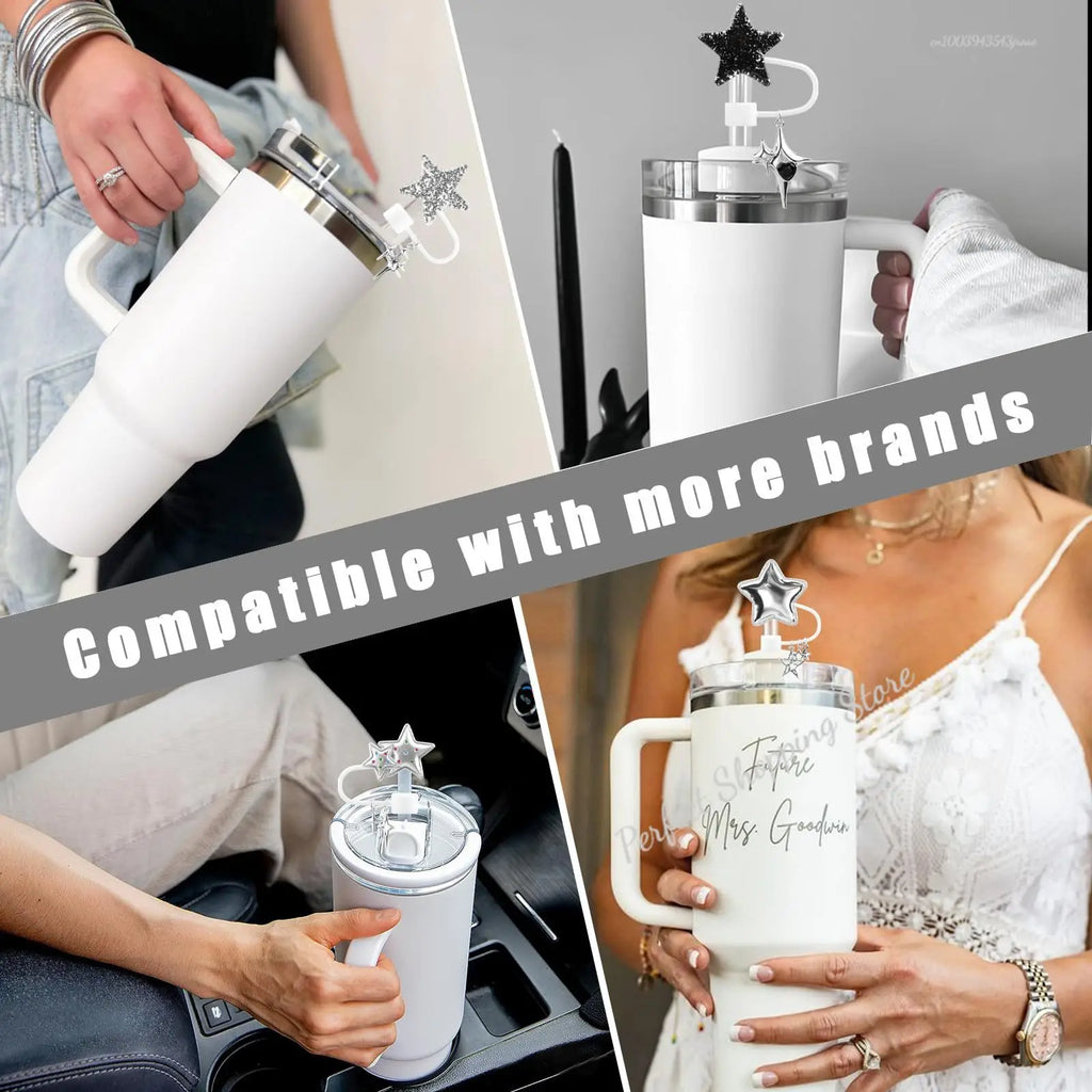 4PCS Stanley Tumbler Accessories Set – Cute Star & Bow Silicone Straw Covers, 10mm Dust-Proof Toppers & Tip Protectors