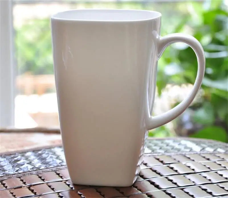 600ml Elegant Square Bone China Mug – White