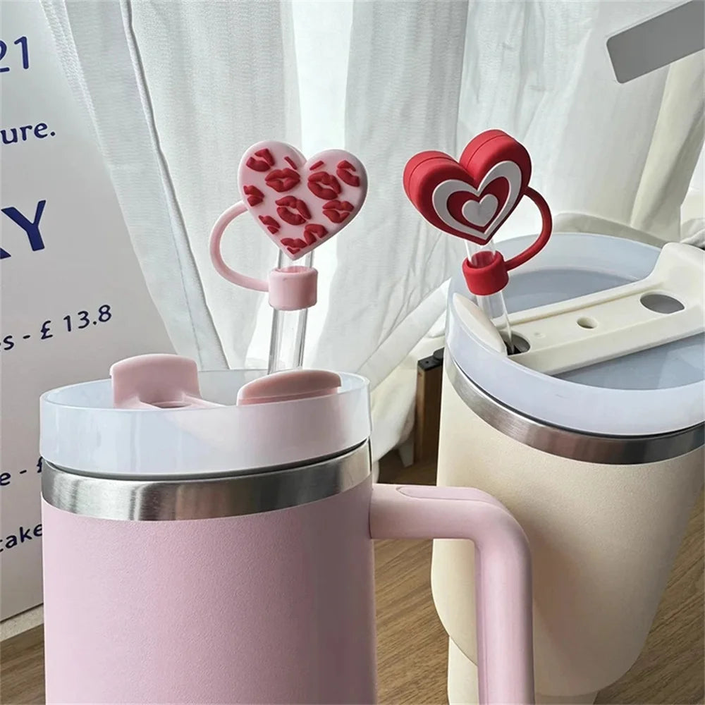 Kawaii Hearts & Bear Silicone Straw Caps – Stanley Cup & Tumbler Accessories (10mm)