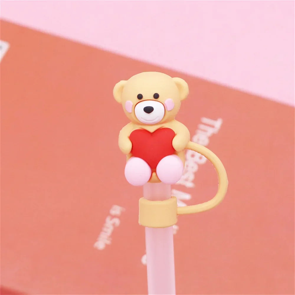 Kawaii Hearts & Bear Silicone Straw Caps – Stanley Cup & Tumbler Accessories (10mm)