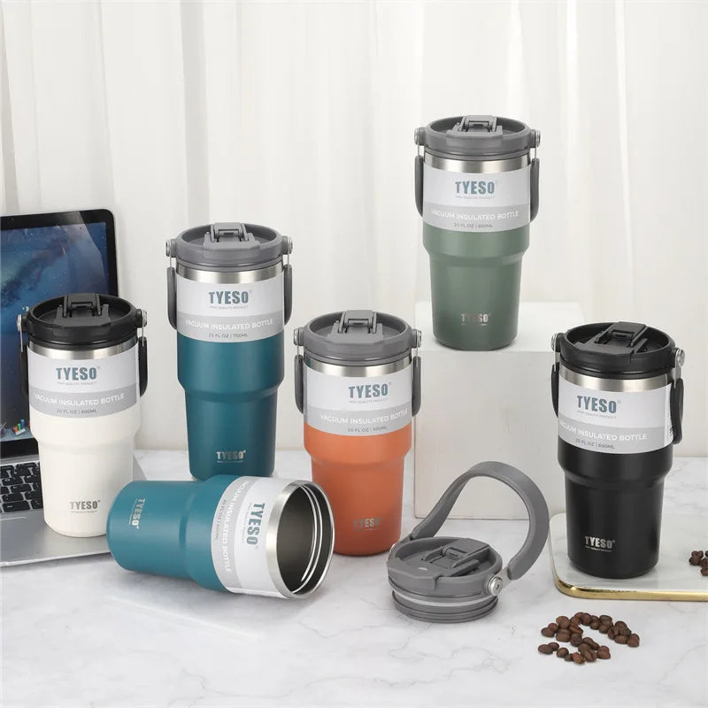 Tyeso Stainless Steel Vacuum Drinkware – 600ml, 900ml & 1200ml Thermal Coffee Cup