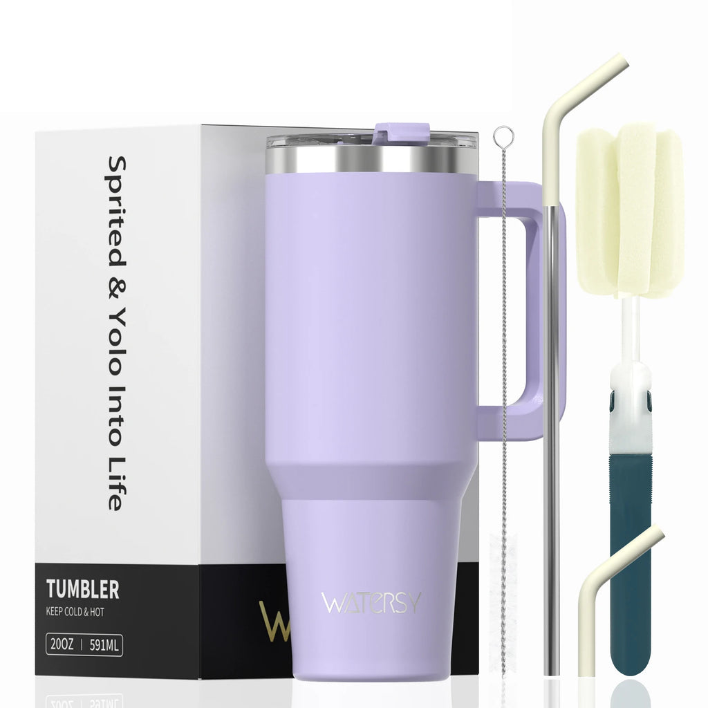 Watersy Insulated Drinkware – 20/30/40oz Stainless Steel Tumbler with Handle & Straw | Hot & Cold Travel Mug