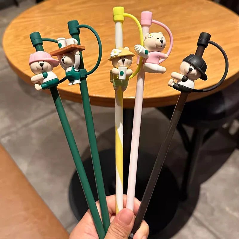 1PC Cute Cartoon Silicone Straw Cover & Reusable Straw – Splash-Proof Tumbler Accessories (7–8mm, 40oz)