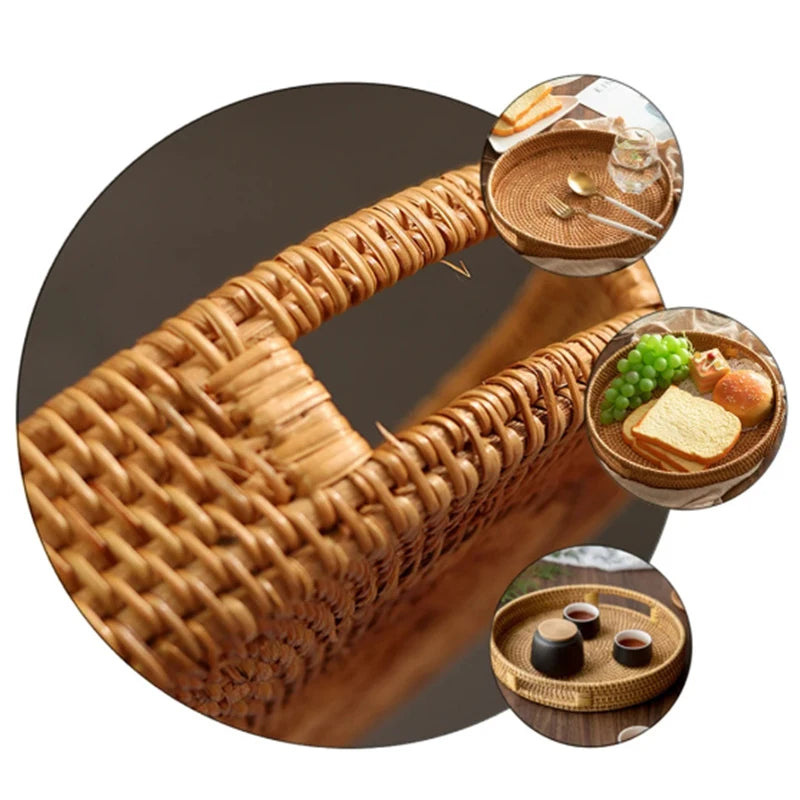 Eco-Friendly Rattan Tray 🧺 | Handwoven Wicker Basket for Snacks & Serving