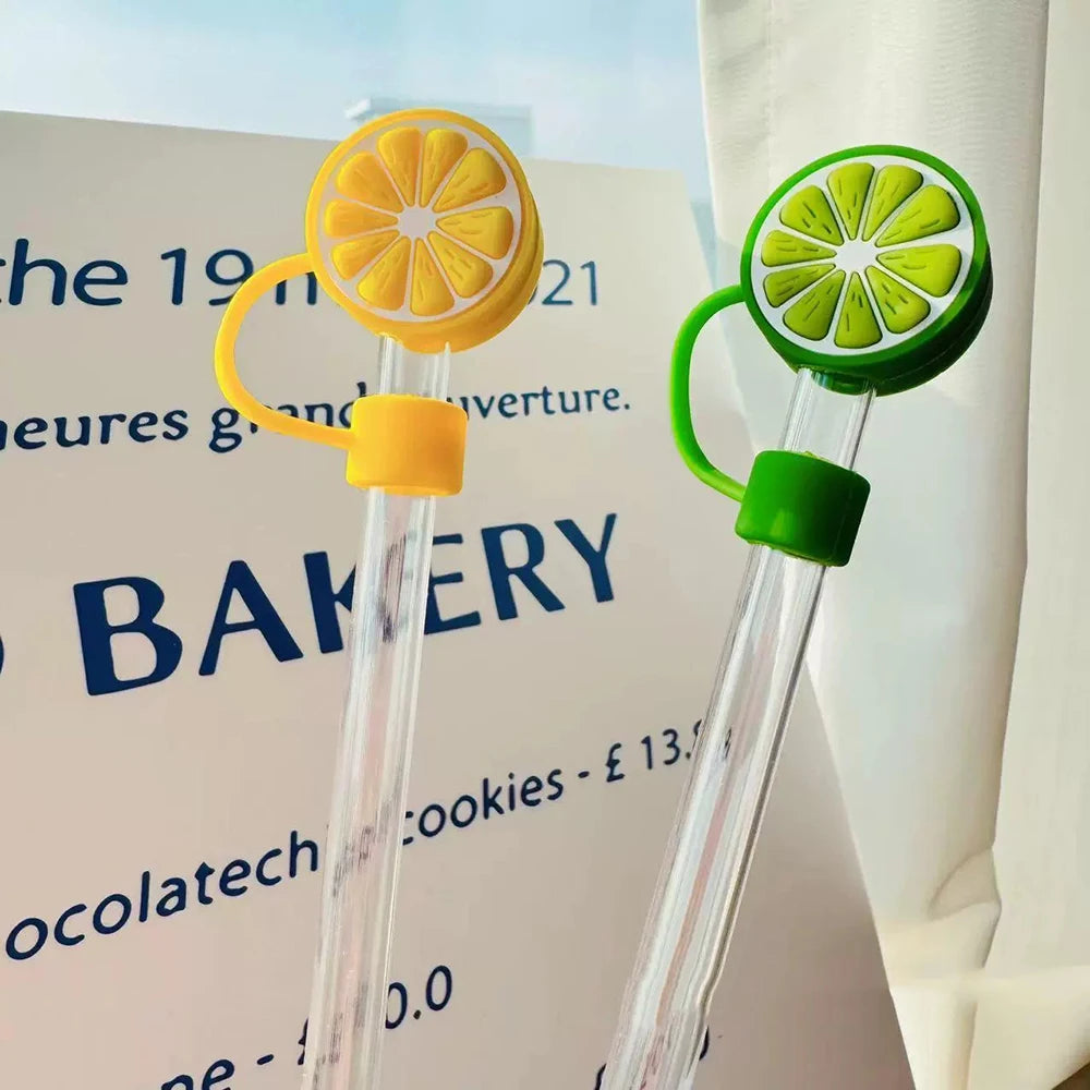 Cute Lemon Silicone Straw Covers – Dust-Proof Kawaii Straw Toppers for 10mm Straws - Accessories