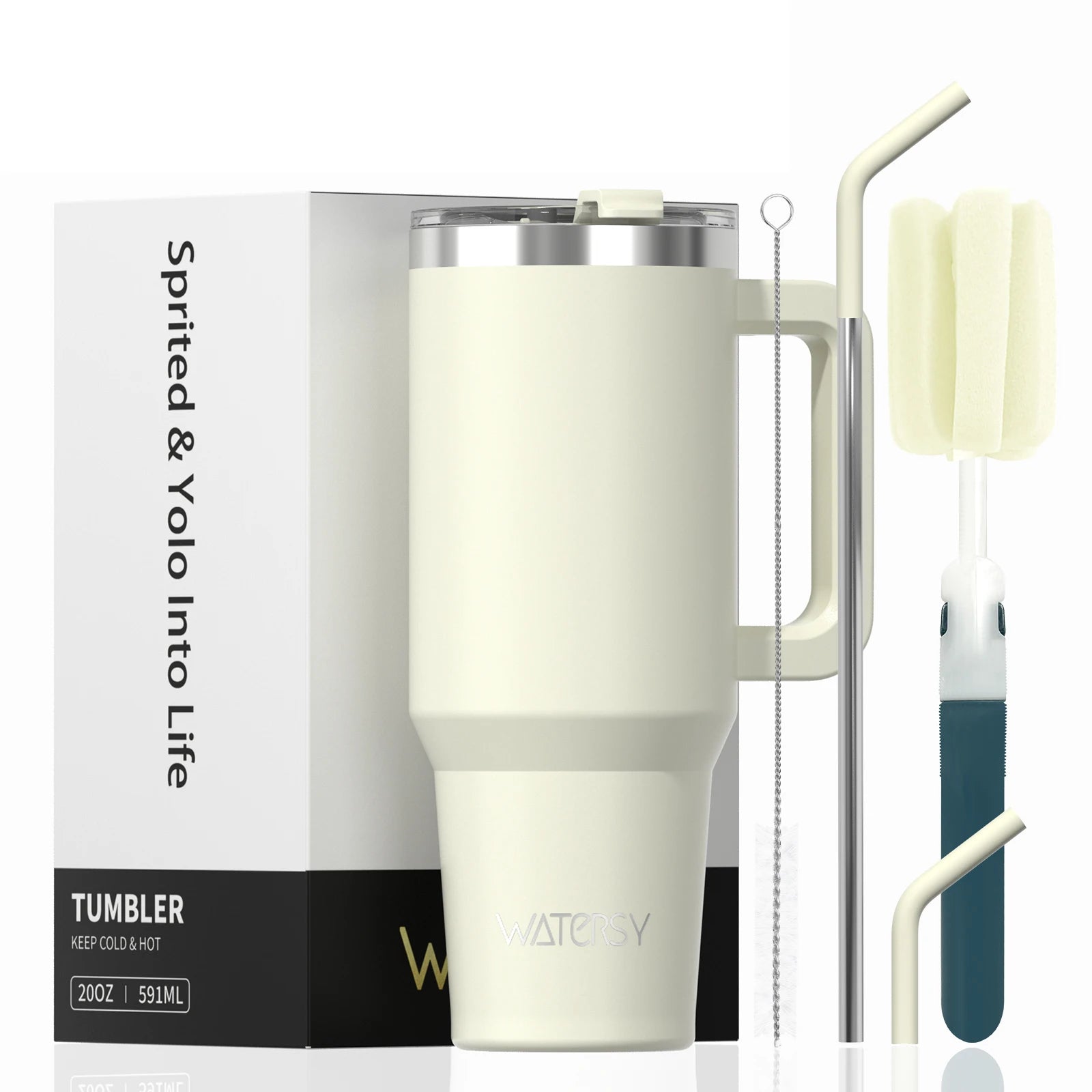 Watersy Insulated Drinkware – 20/30/40oz Stainless Steel Tumbler with Handle & Straw | Hot & Cold Travel Mug