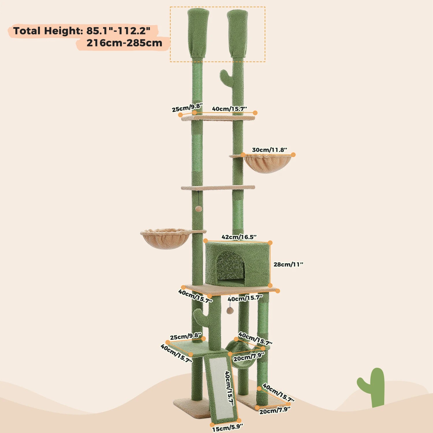 Tall Adjustable Floor-to-Ceiling Cat Tree – Indoor Cat Tower with Scratching Posts & Soft Hammock Condo - Pet