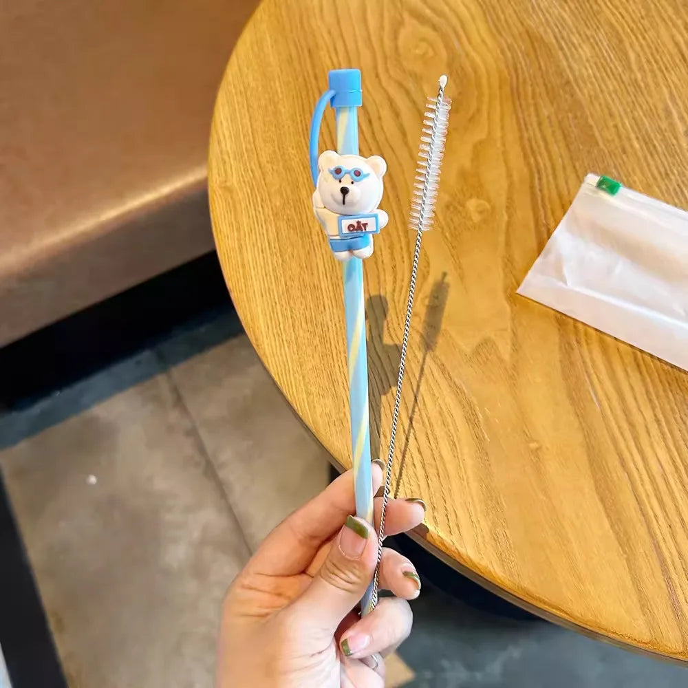 1PC Cute Cartoon Silicone Straw Cover & Reusable Straw – Splash-Proof Tumbler Accessories (7–8mm, 40oz)