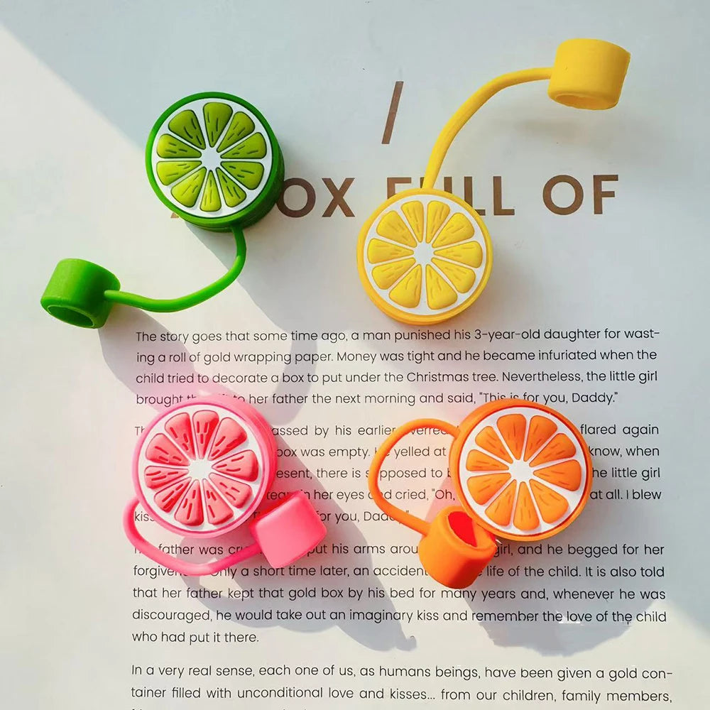 Cute Lemon Silicone Straw Covers – Dust-Proof Kawaii Straw Toppers for 10mm Straws - Accessories