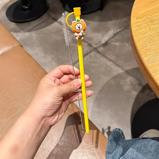 1PC Cute Cartoon Silicone Straw Cover & Reusable Straw – Splash-Proof Tumbler Accessories (7–8mm, 40oz)