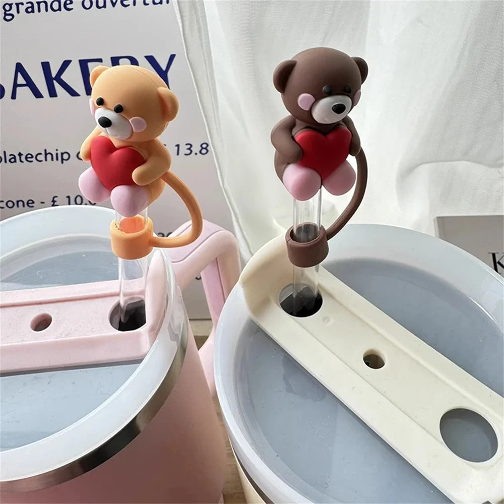 Kawaii Hearts & Bear Silicone Straw Caps – Stanley Cup & Tumbler Accessories (10mm)