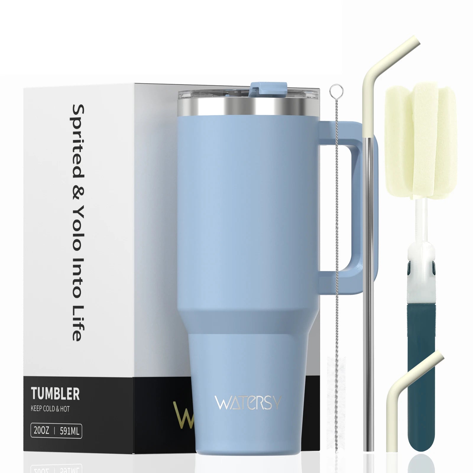 Watersy Insulated Drinkware – 20/30/40oz Stainless Steel Tumbler with Handle & Straw | Hot & Cold Travel Mug