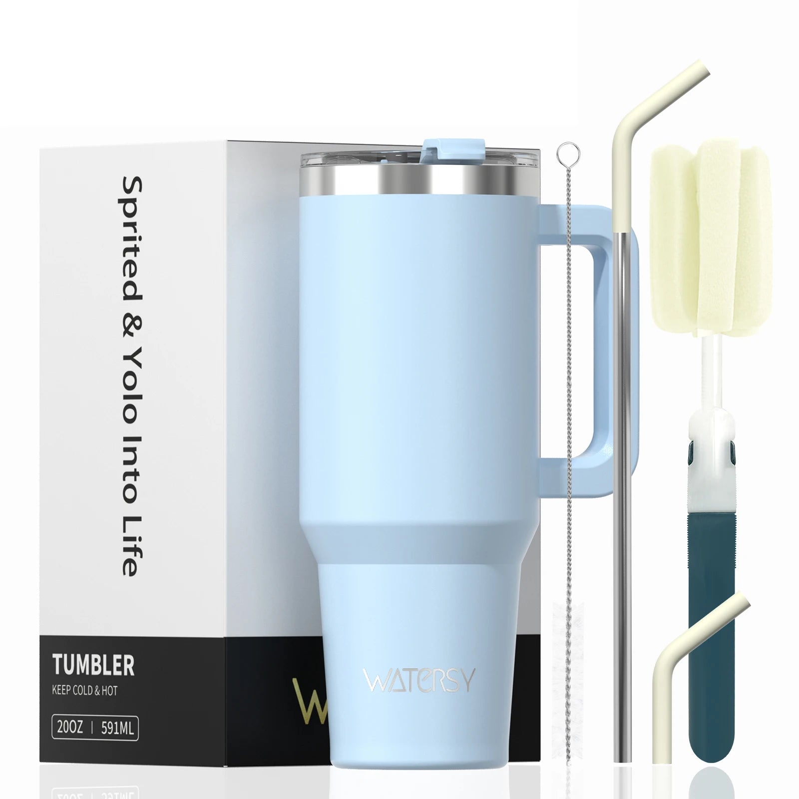 Watersy Insulated Drinkware – 20/30/40oz Stainless Steel Tumbler with Handle & Straw | Hot & Cold Travel Mug