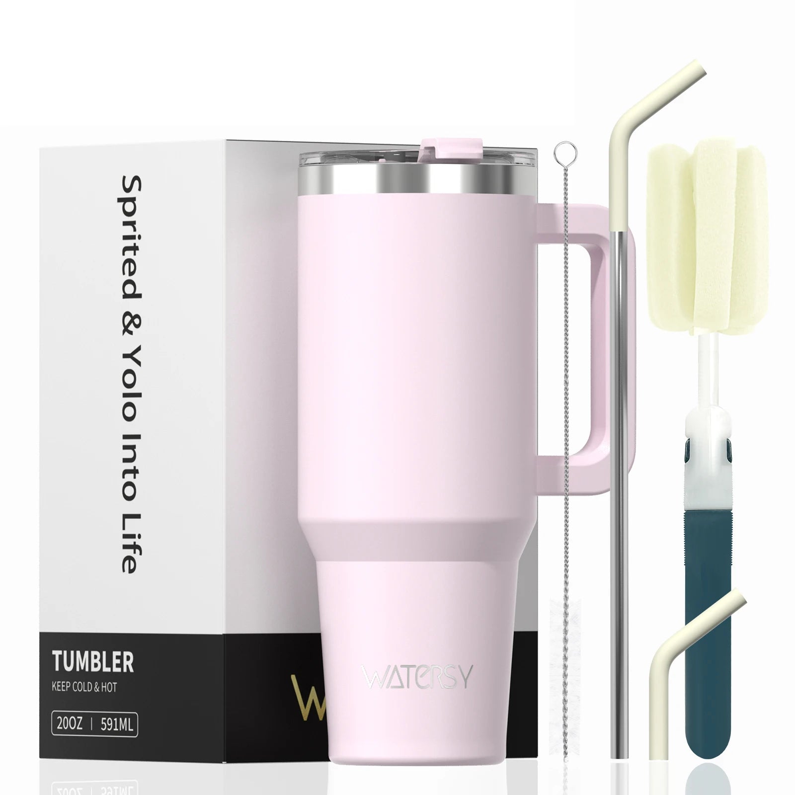 Watersy Insulated Drinkware – 20/30/40oz Stainless Steel Tumbler with Handle & Straw | Hot & Cold Travel Mug