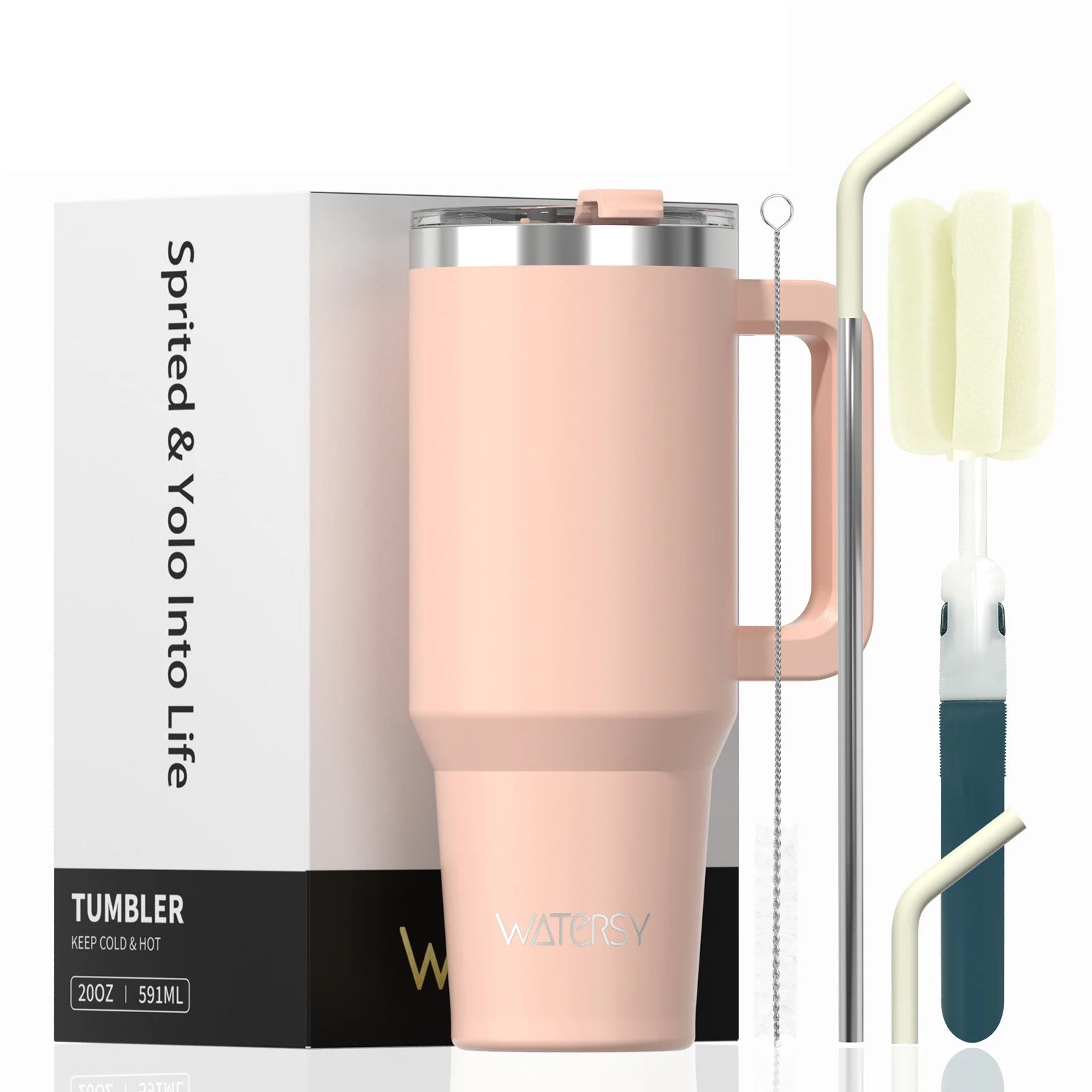 Watersy Insulated Drinkware – 20/30/40oz Stainless Steel Tumbler with Handle & Straw | Hot & Cold Travel Mug