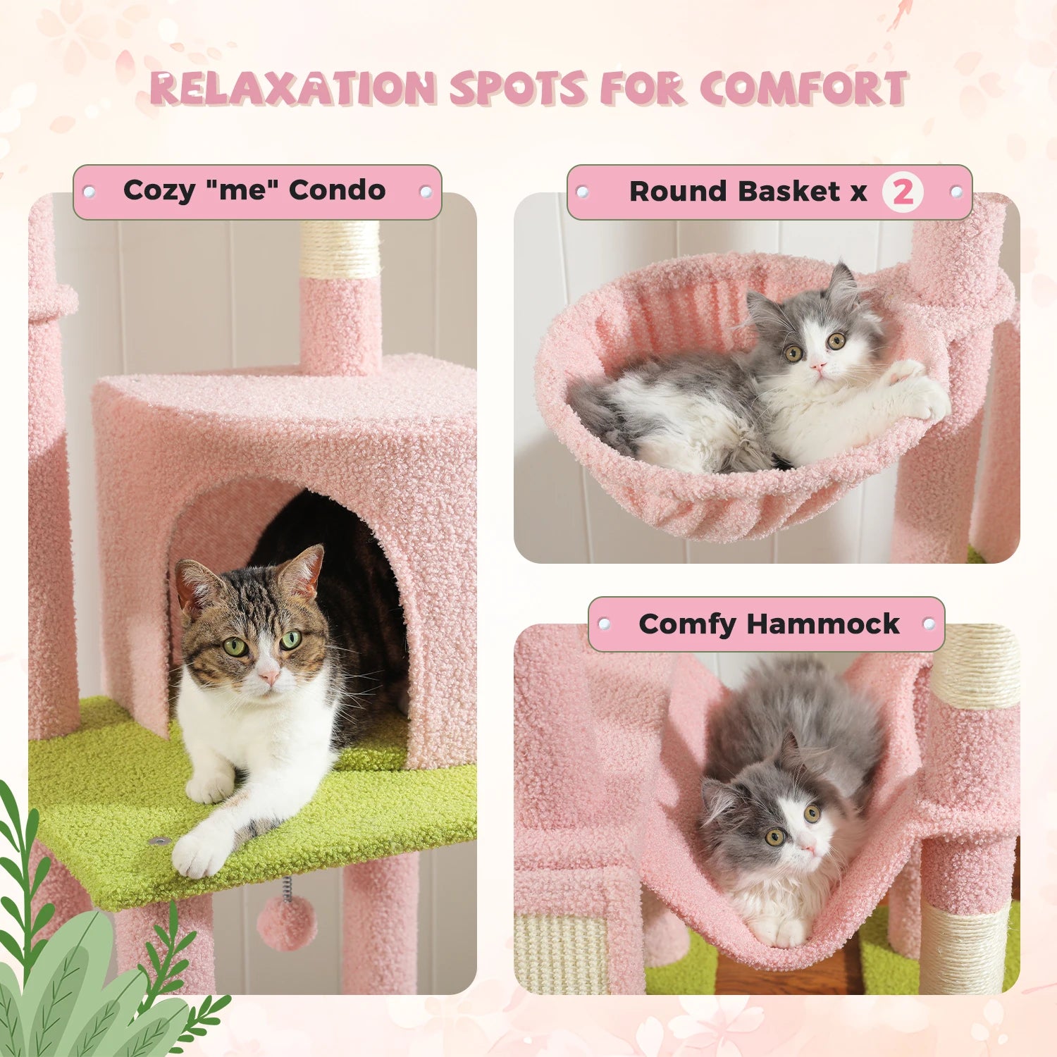 Tall Adjustable Floor-to-Ceiling Cat Tree – Indoor Cat Tower with Scratching Posts & Soft Hammock Condo - Pet