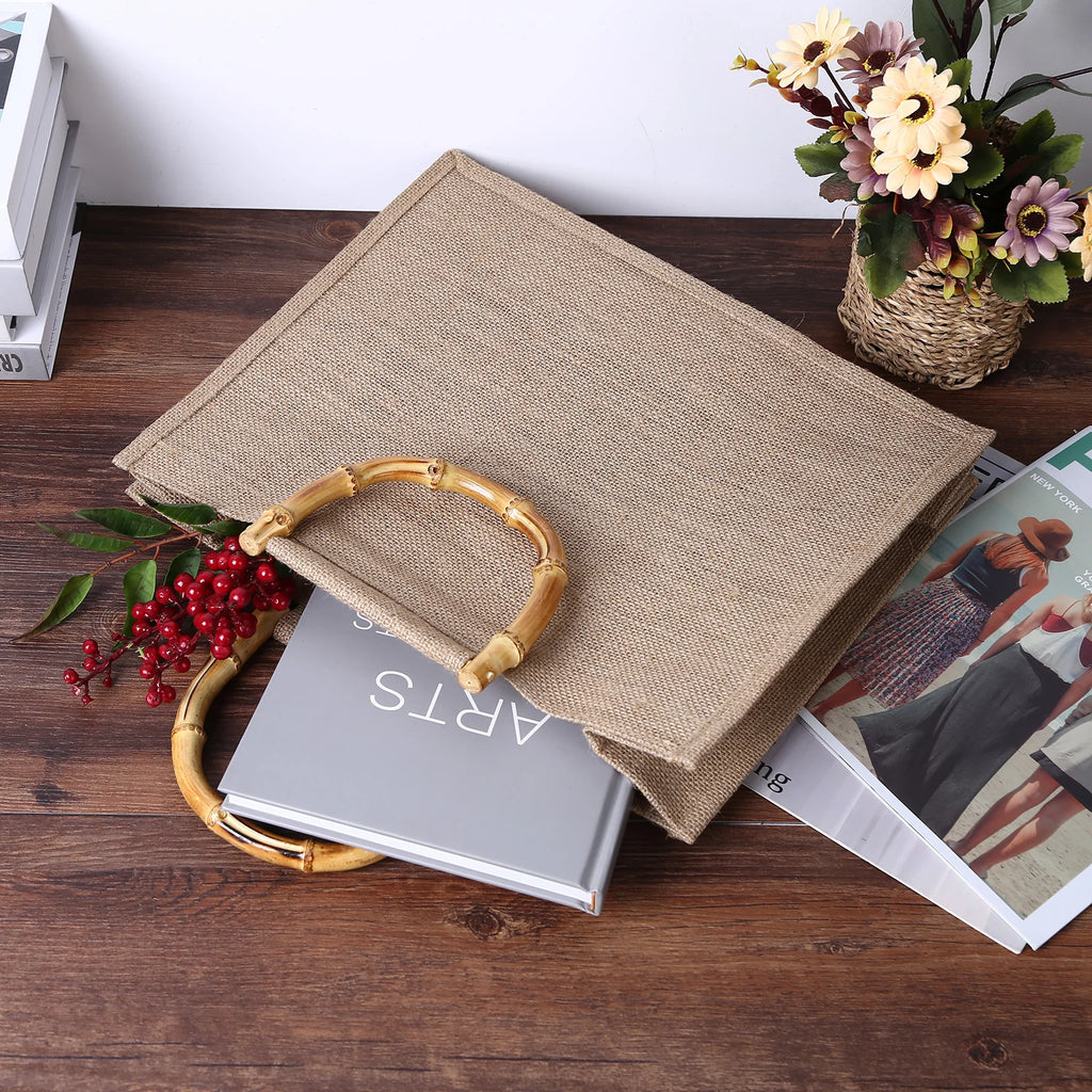 Eco-Friendly Jute Tote Bag with Bamboo Handles