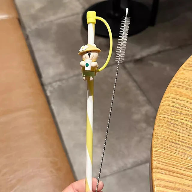 1PC Cute Cartoon Silicone Straw Cover & Reusable Straw – Splash-Proof Tumbler Accessories (7–8mm, 40oz)