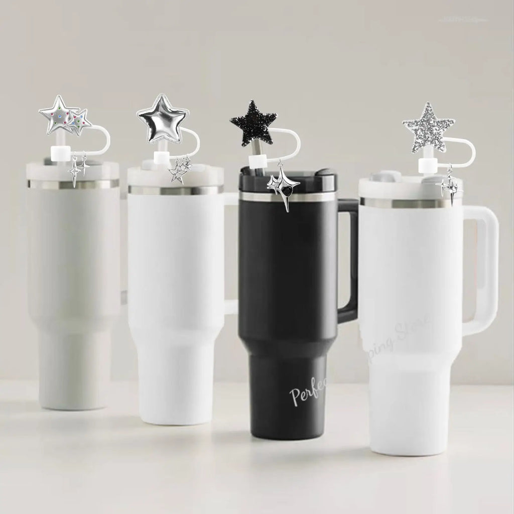 4PCS Stanley Tumbler Accessories Set – Cute Star & Bow Silicone Straw Covers, 10mm Dust-Proof Toppers & Tip Protectors