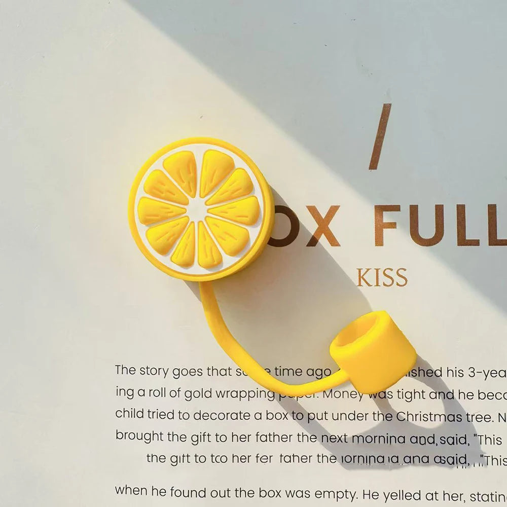 Cute Lemon Silicone Straw Covers – Dust-Proof Kawaii Straw Toppers for 10mm Straws - Accessories