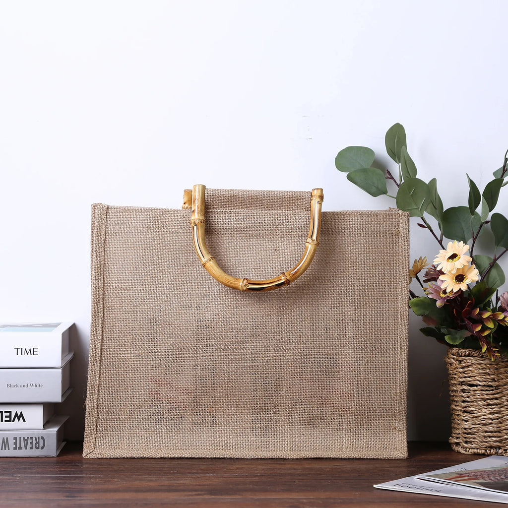 Eco-Friendly Jute Tote Bag with Bamboo Handles