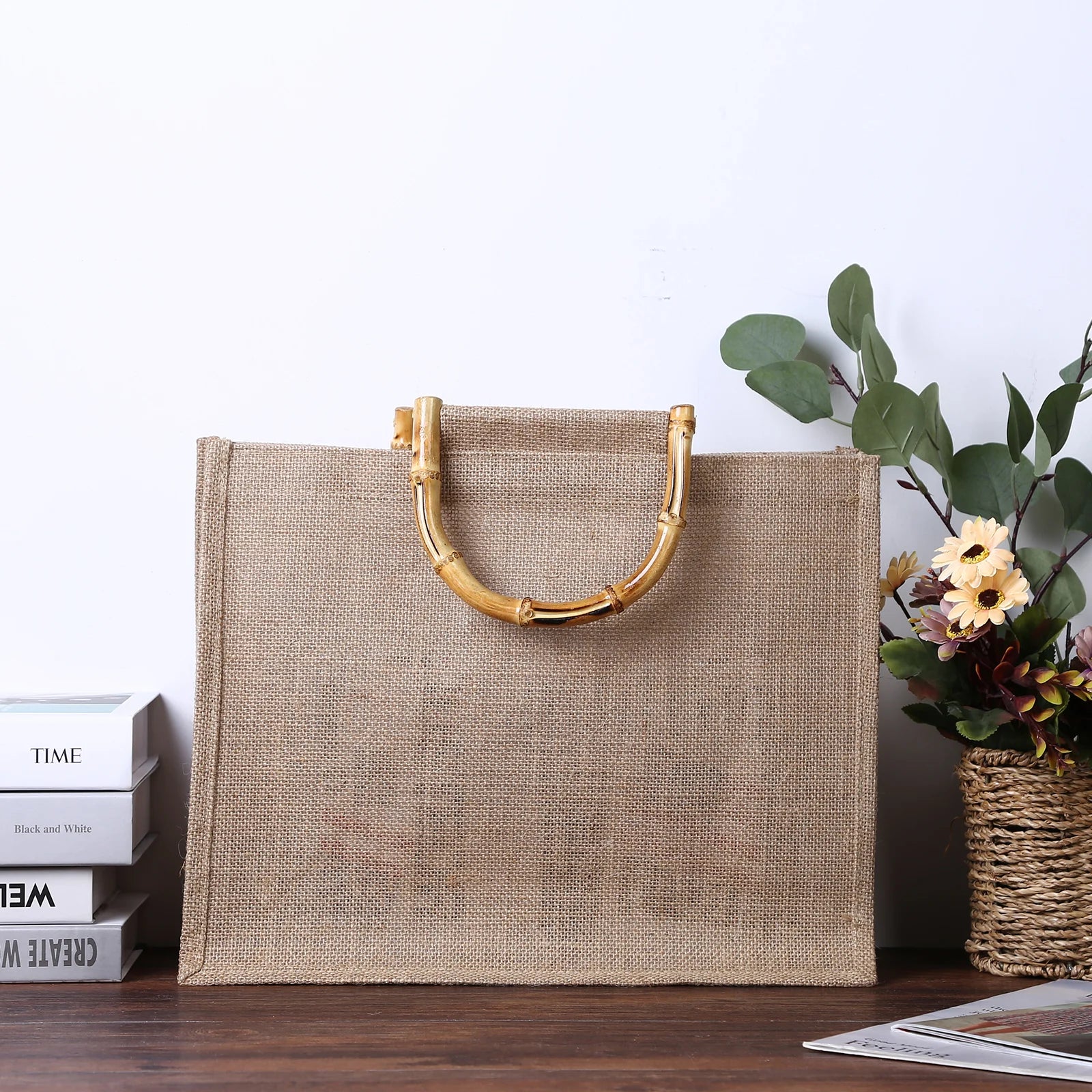Eco-Friendly Jute Tote Bag with Bamboo Handles
