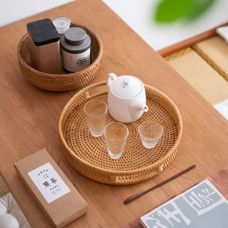 Eco-Friendly Rattan Tray 🧺 | Handwoven Wicker Basket for Snacks & Serving