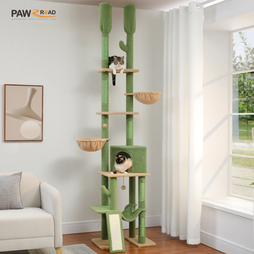 Tall Adjustable Floor-to-Ceiling Cat Tree – Indoor Cat Tower with Scratching Posts & Soft Hammock Condo - Pet