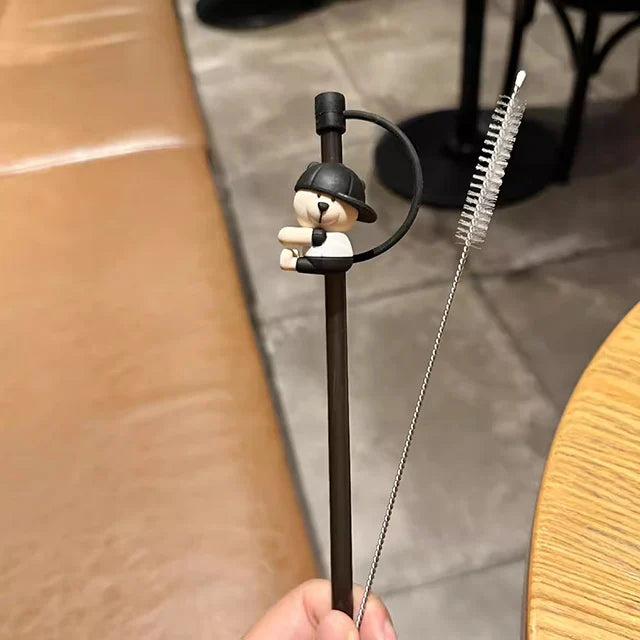 1PC Cute Cartoon Silicone Straw Cover & Reusable Straw – Splash-Proof Tumbler Accessories (7–8mm, 40oz)