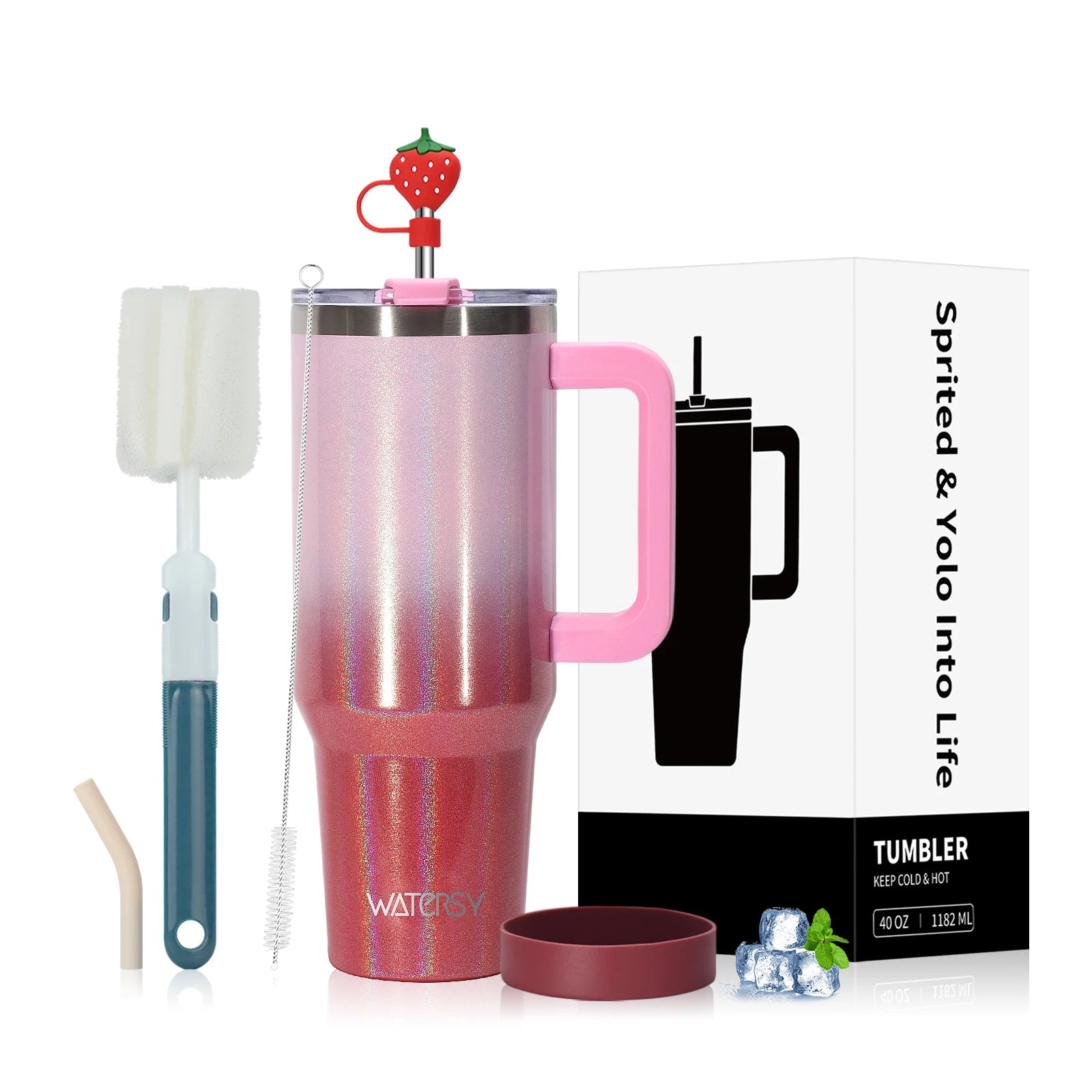 WATERSY 30/40oz Insulated Drinkware – Stainless Steel Tumbler with Handle & Straw